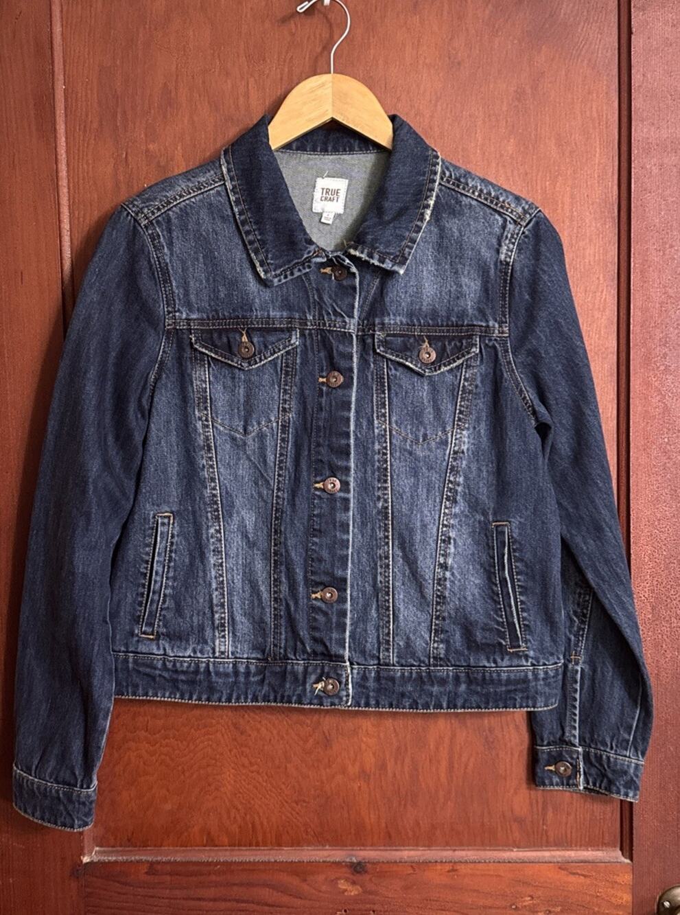 True Craft Women’s Large Denim Trucker Jacket Blue Jean Button Front Casual